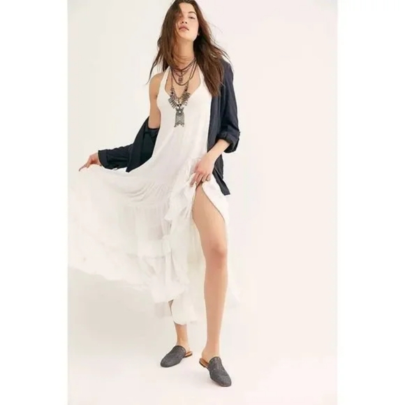 NWT FREE PEOPLE ENDLESS SUMMER Sz L FOREVER TIERED RUFFLE MAXI DRESS IN IVORY - Picture 2 of 2